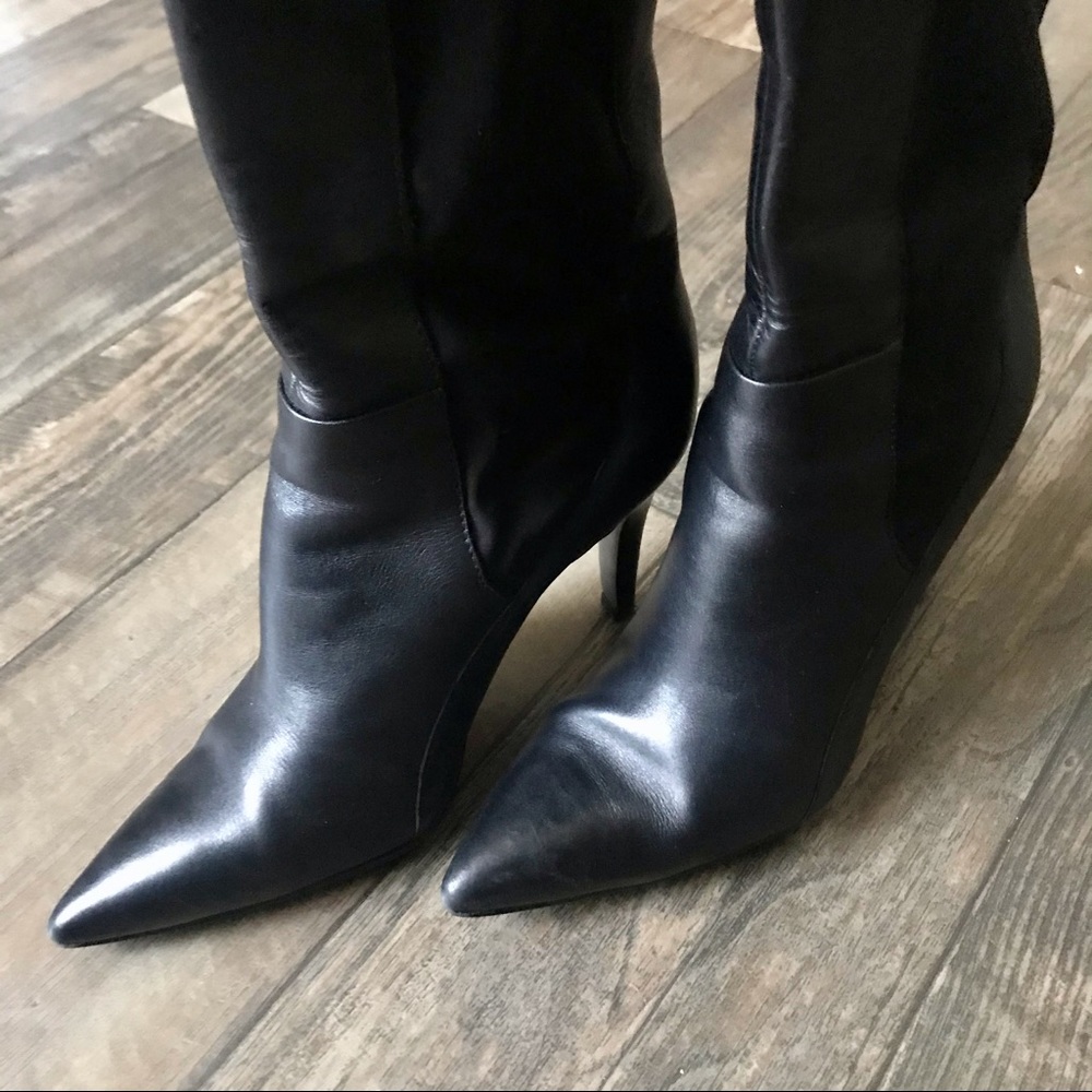 Tahari Black Leather Pull On High Heeled Boots 7 - Picture 12 of 16